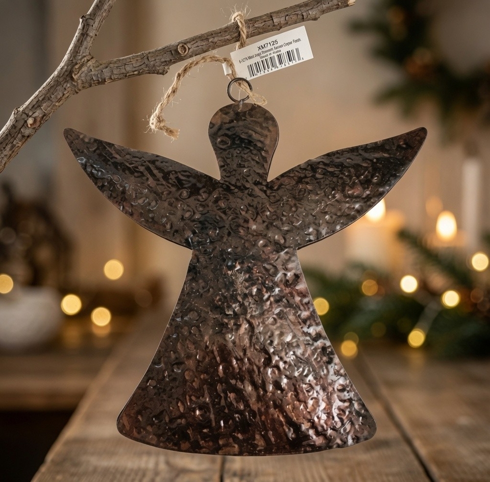 Metal Hammered Angel Ornament Antique Copper Finish 6.5" NWT India XM7125